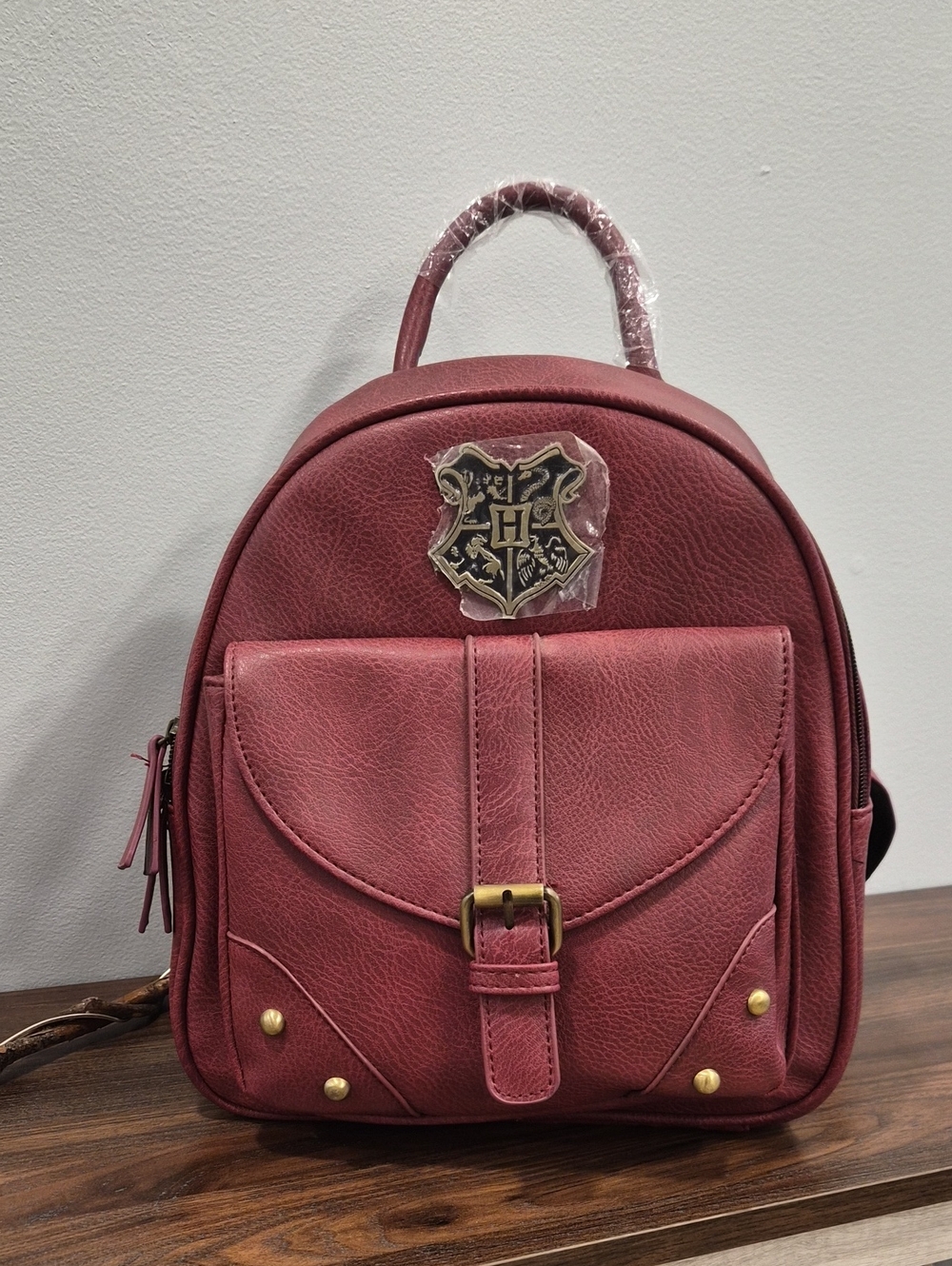 Harry Potter Burgundy Faux Leather Mini Backpack with Front Pocket